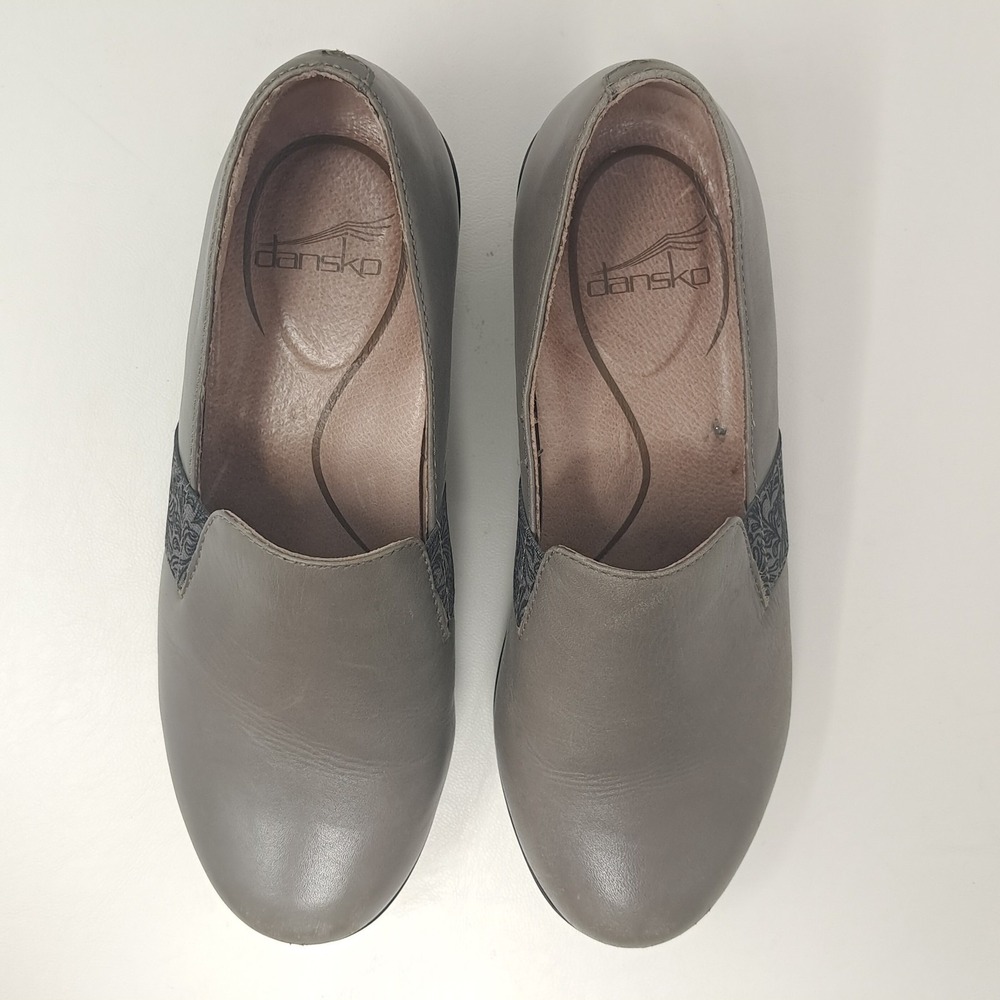 Dansko Jessica Grey Nappa Leather Clog Size 37 EU (6.5-7 US) Floral Detail - Picture 6 of 8